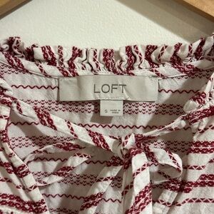 LOFT Burgundy and White Patterned Top